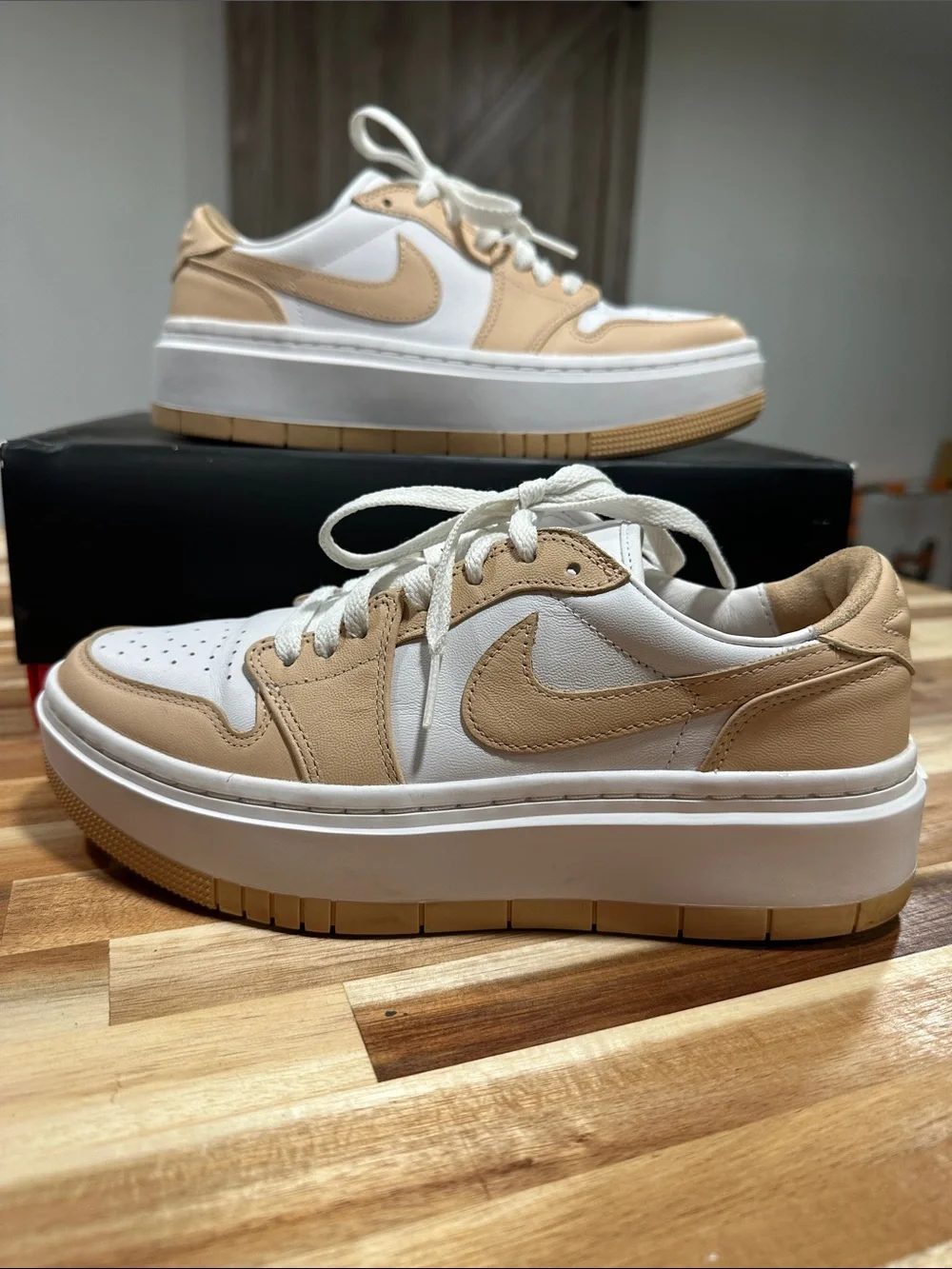 Nike Air White and Tan Platform Low-Top Sneakers 472